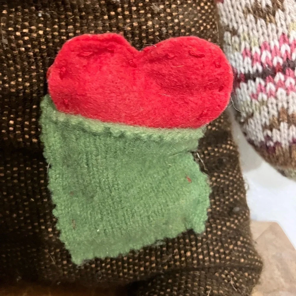 Handmade up cycled sweater bear pillow friend with heart in the pocket